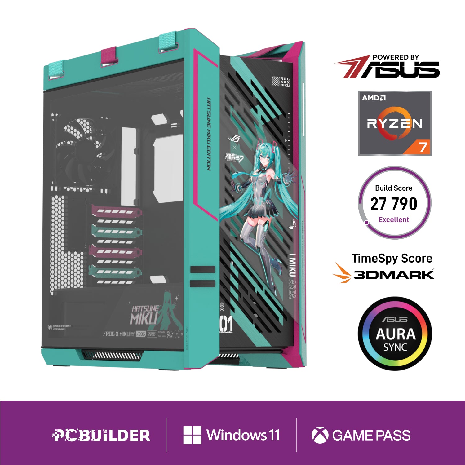 PCBuilder Ryzen 7 9800X3D ASUS X MIKU Gaming PC | RTX 5080 16GB | 32GB DDR5 | 2TB NVMe SSD | Win 11