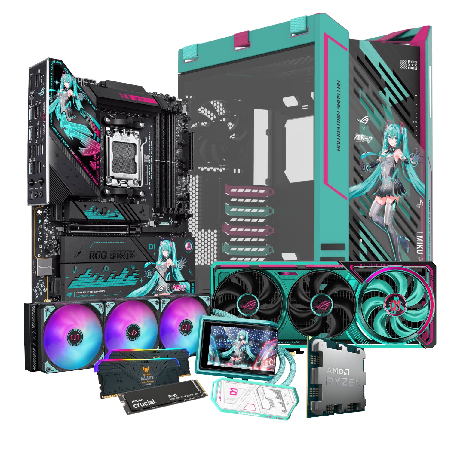 PCBuilder Ryzen 7 9800X3D ASUS X MIKU Gaming PC | RTX 5080 16GB | 32GB DDR5 | 2TB NVMe SSD | Win 11