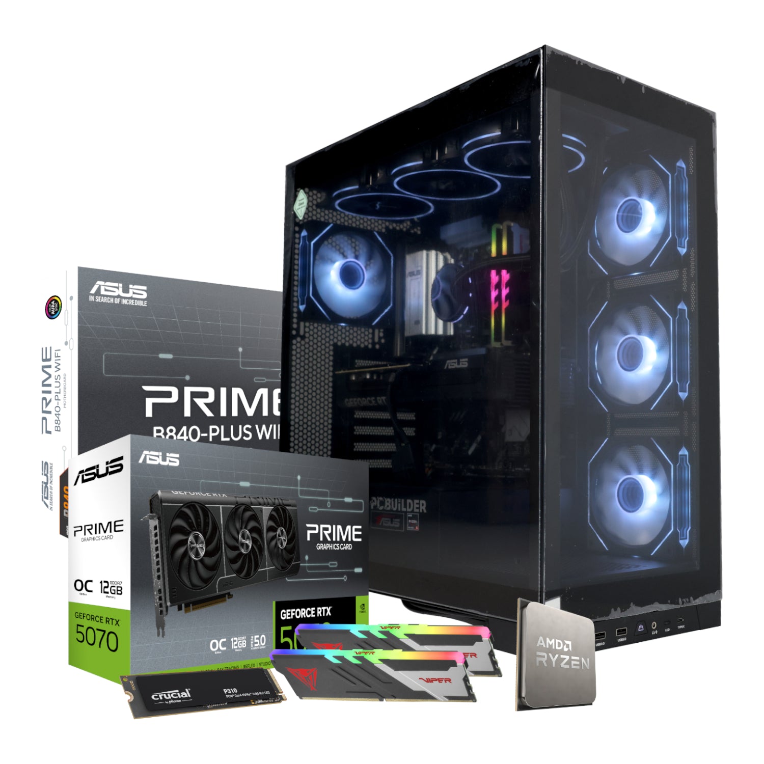 PCBuilder Ryzen 5 7600 MAVERICK Gaming PC | 32GB DDR5 | RTX 5070 12GB | 1TB NVMe SSD | Win 11