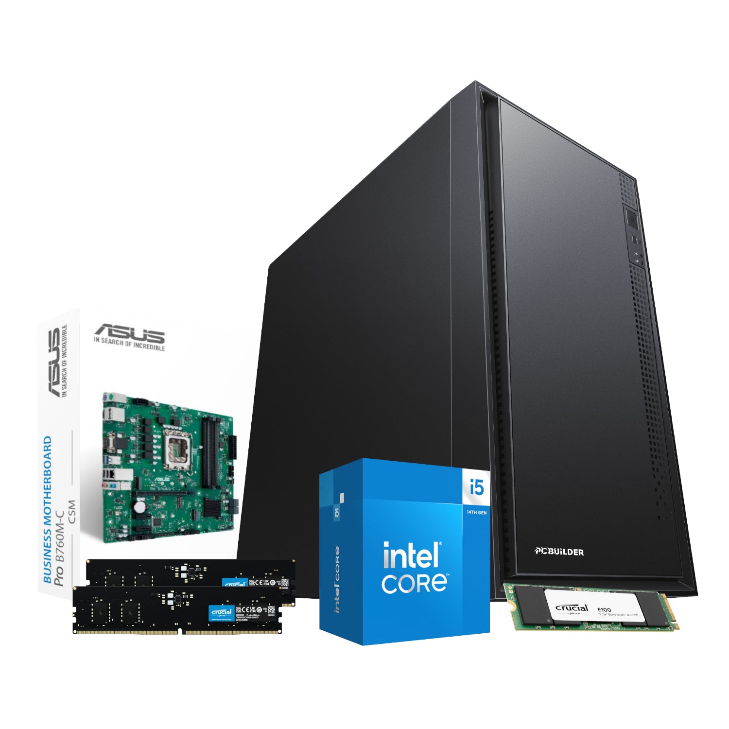 PCBuilder Intel i5-14400 OFFICE Master Desktop PC | 10-Core CPU | 16GB DDR5 RAM | 480GB NVMe SSD | Intel Graphics | Win 11 Pro