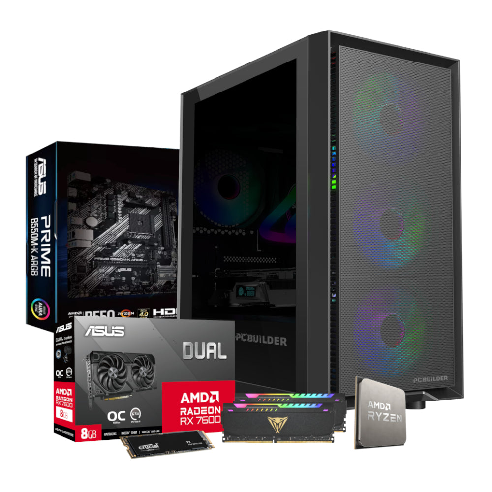 PCBuilder Ryzen 5 5600X PATHFINDER Gaming PC | 16GB DDR4 | 1TB NVMe SSD | RX7600 8GB | Windows 11