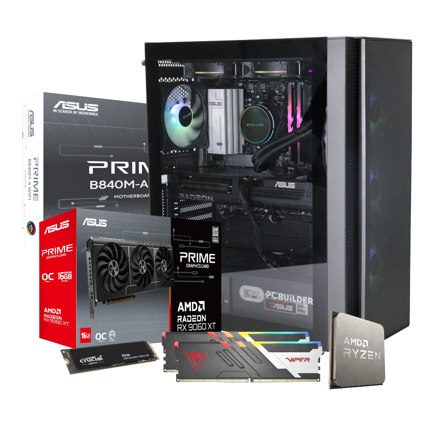 PCBuilder Ryzen 5 7600 SEEKER Gaming PC | 32GB DDR5 | 1TB NVMe SSD | RX 9060 XT 16GB | Windows 11