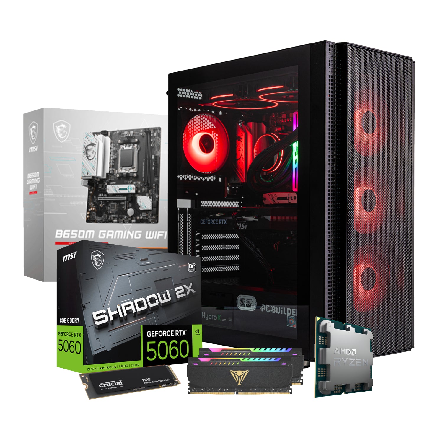 PCBuilder Ryzen 5 7600 Gaming PC | 32GB DDR5 | RTX 5060 8GB | 1TB NVMe SSD | Windows 11