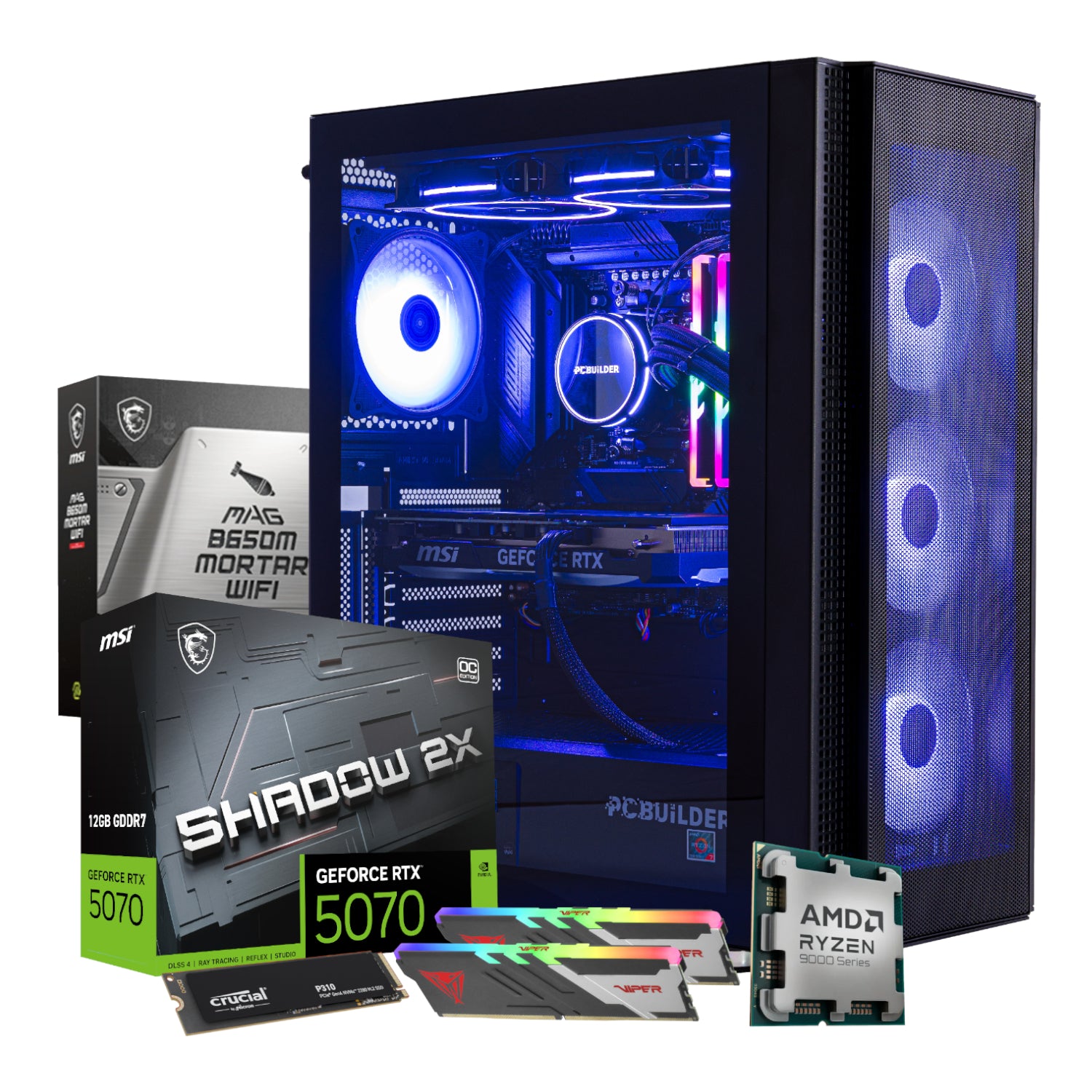 PCBuilder Ryzen 7 9700X TACTICIAN Gaming PC | 32GB DDR5 | RTX 5070 12GB | 2TB NVMe SSD | Win 11 Home