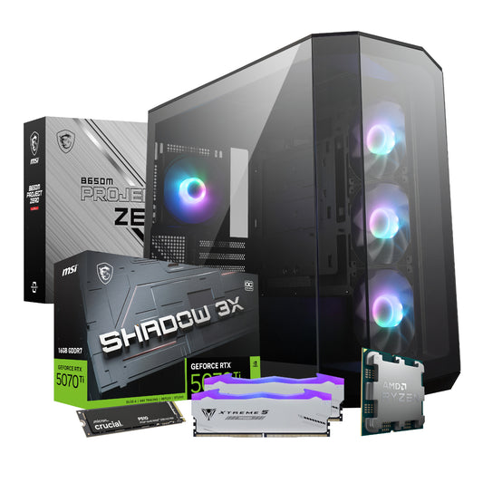PCBuilder Ryzen 7 9800X3D VALKYRIE Gaming PC | RTX 5070 Ti 16GB | 32GB DDR5 6000MHz | 1TB NVMe SSD | Win 11