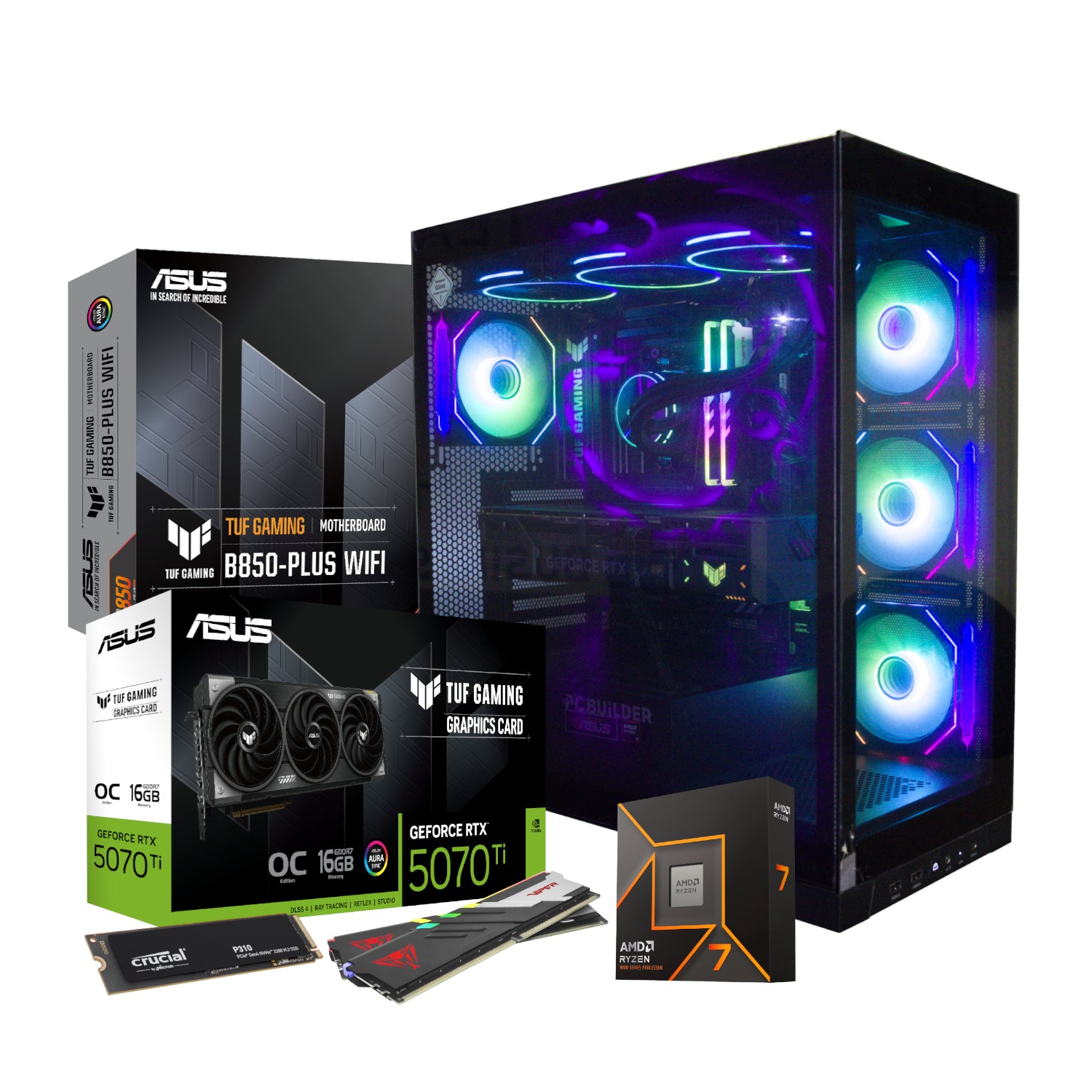 PCBuilder Ryzen 7 9700X VALOUR Gaming PC | 32GB DDR5 | RTX 5070 Ti 16GB | 1TB NVMe SSD | Win 11