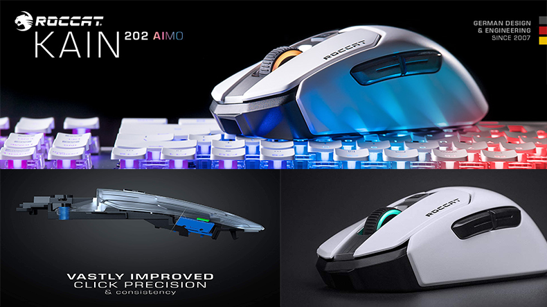 Roccat Kain 202 AIMO White Wireless Optical 16000 Mouse - Computer Gaming Hardware