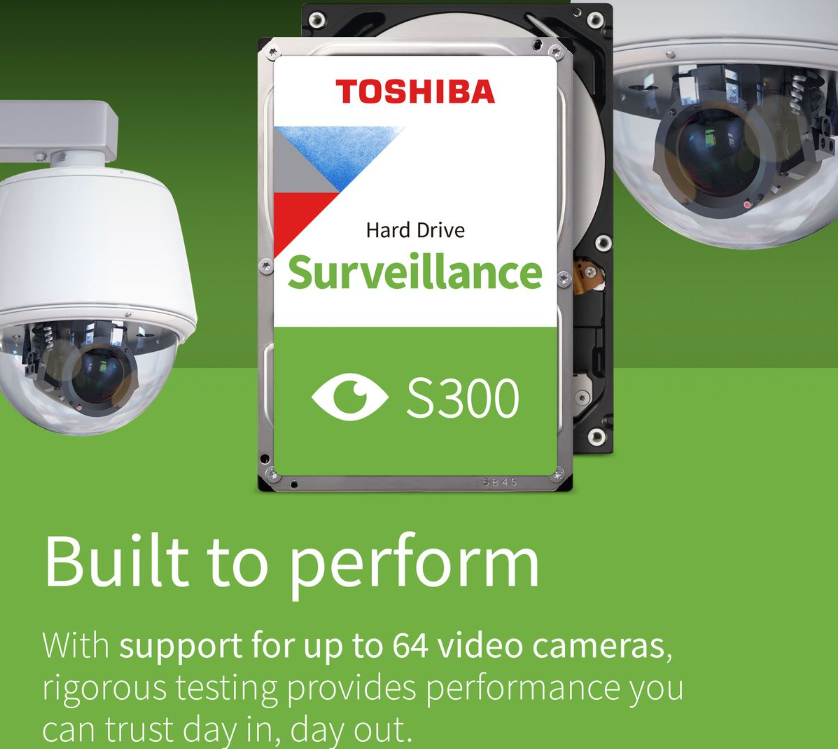 Toshiba S300 4TB Surveillance SATA Hard Drive, 3.5 inch, 5400 RPM, 128MB cache. Ideal for security systems.