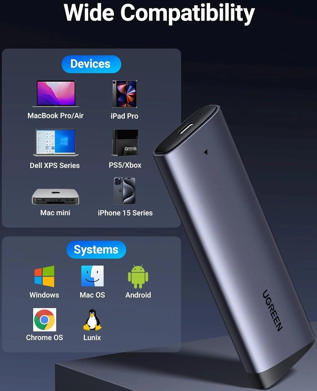 UGREEN M.2 NVMe Type-C SSD Enclosure - 10 Gbps Transfer Speed