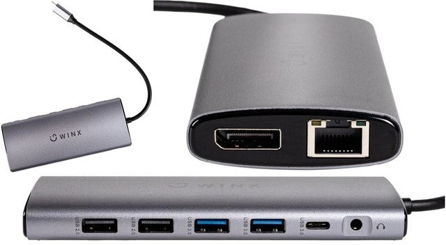 Winx CONNECT Ultra 14-in-1 Type-C Hub Silver with multiple ports and sleek design.