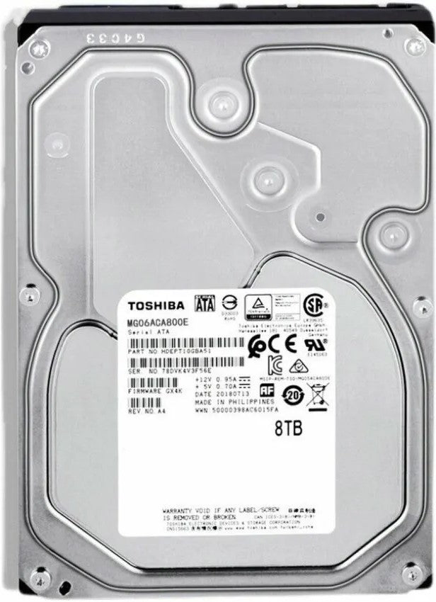 Toshiba 8TB SATA hard drive with 7200rpm speed and 256MiB buffer.