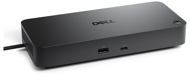 Dell Pro Thunderbolt 4 Dock WD25TB4 in black, side angle showing front USB-A and USB-C ports
