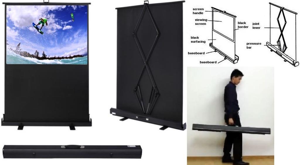Esquire Scena 54-inch Pull Up Projector Screen in a sleek aluminum case.