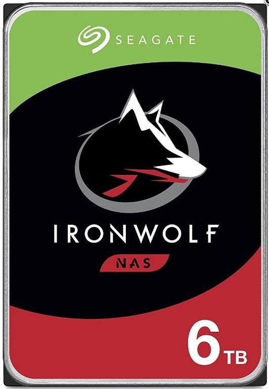 Esquire Seagate Ironwolf 6TB NAS drive front label showing Ironwolf wolf logo Seagate branding and 6TB capacity