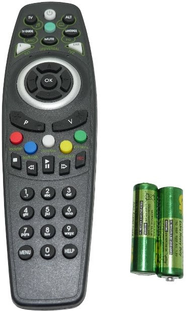 Aerial King universal DSTV remote control with buttons for easy navigation and two included batteries